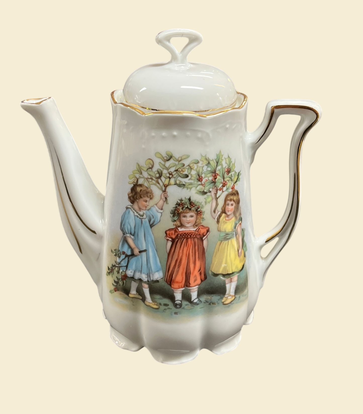 Puppenservice Porzellan Kindermotiv Goldrand 13-tlg Kaffee Set