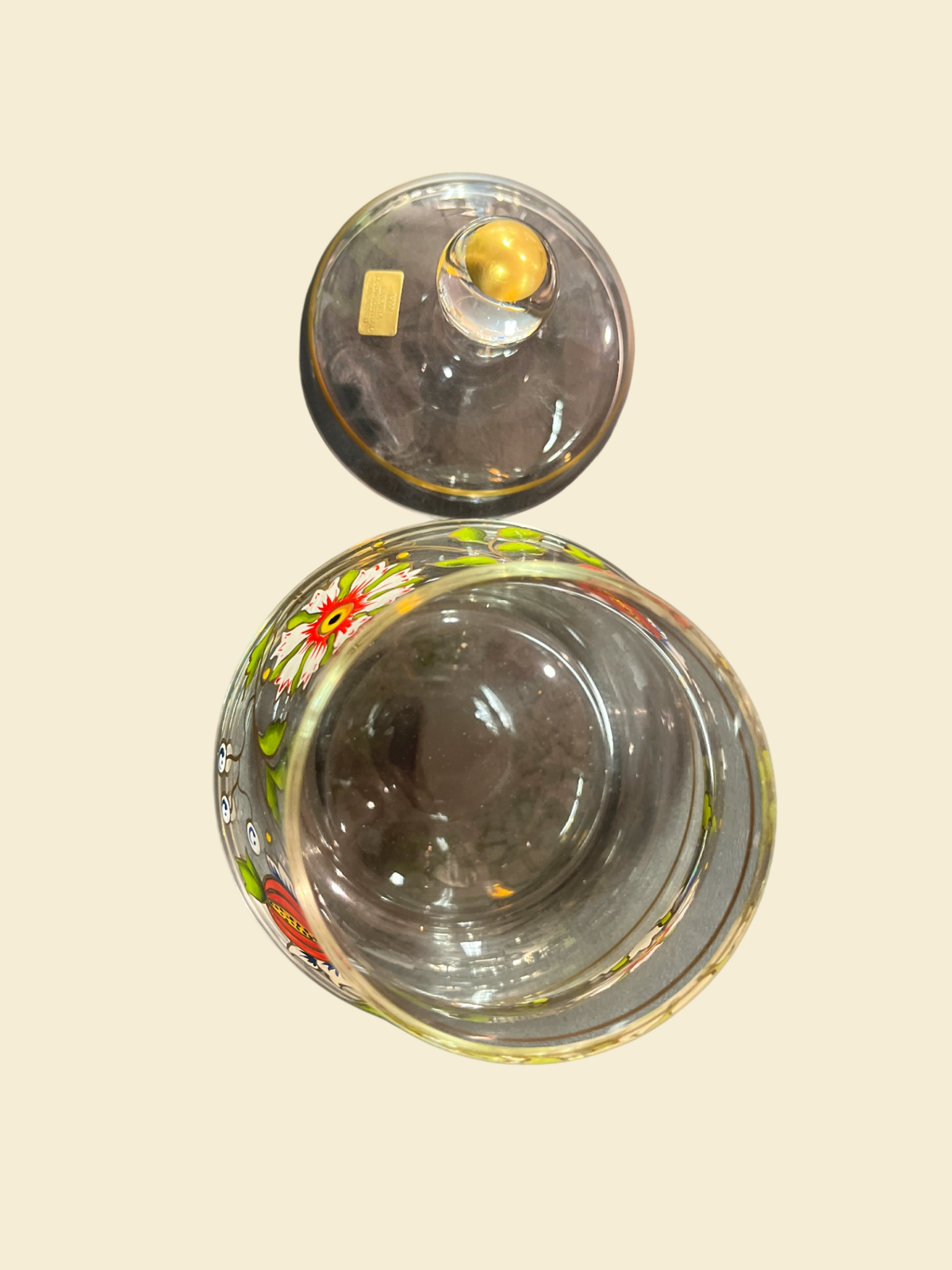 Bavaria Ludwigsthal Glas Deckeldose handbemalt Bonboniere