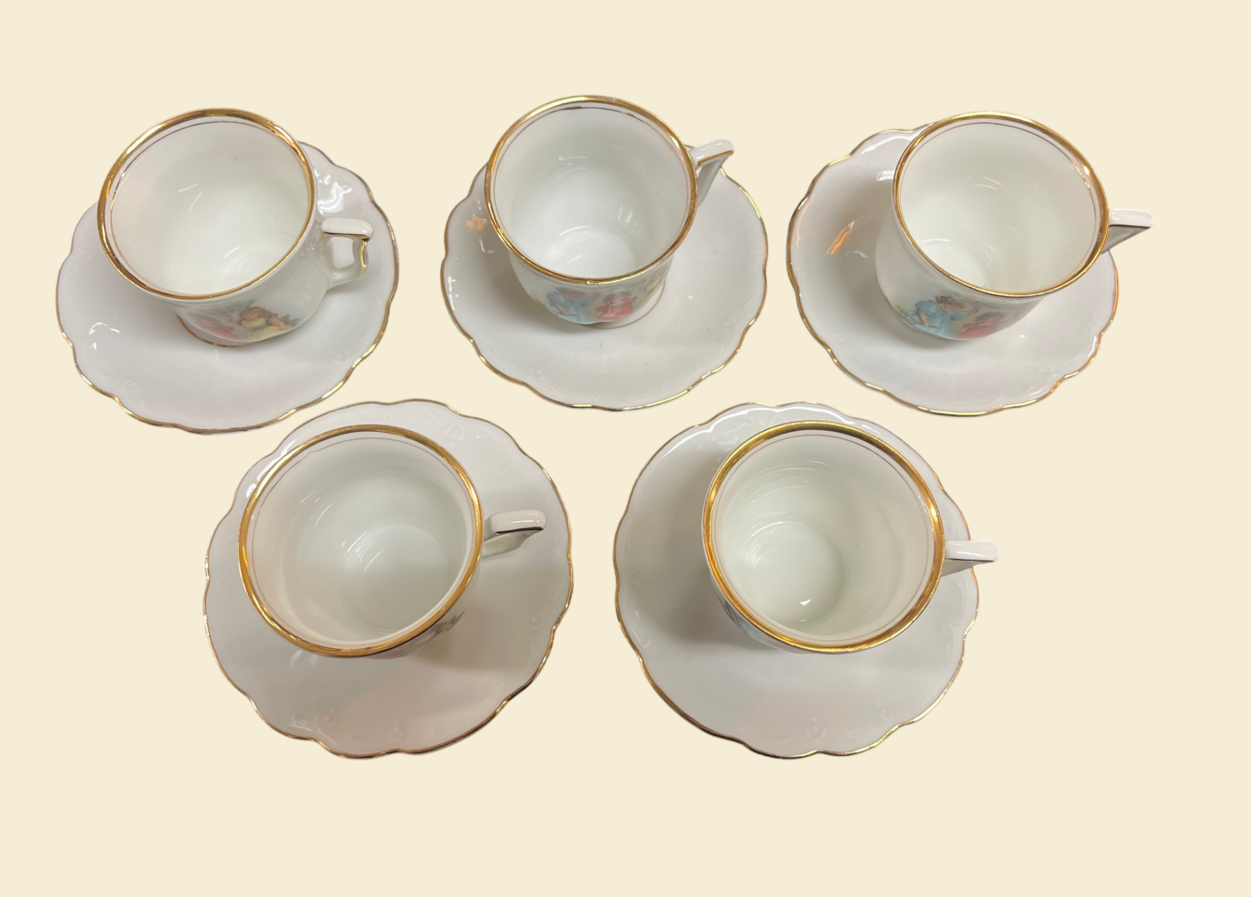 Puppenservice Porzellan Kindermotiv Goldrand 13-tlg Kaffee Set