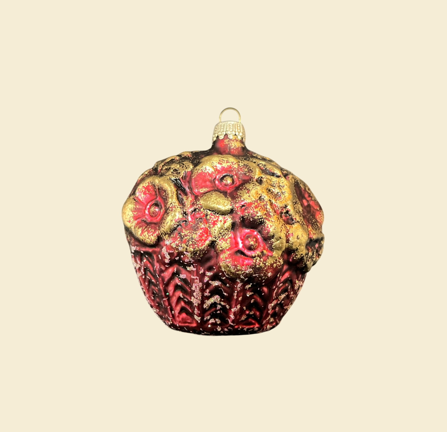 Weihnachtskugel rot gold Blumenrelief Christbaumschmuck ca. 6 cm