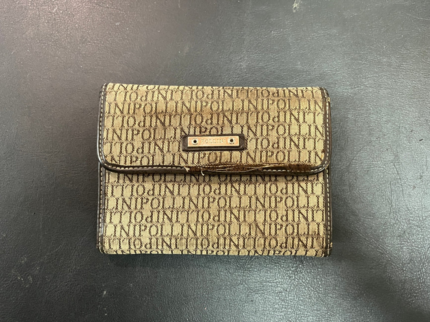 Pollini Geldbörse Monogramm Beige Braun Portemonnaie Klappbörse