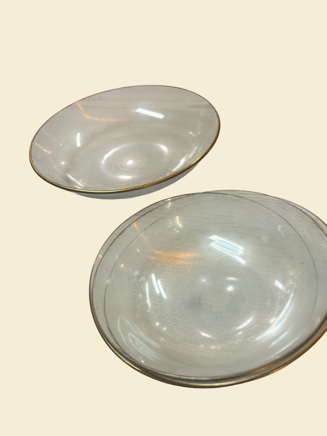 5 Glasschalen mit Goldrand transparent 60er Jahre