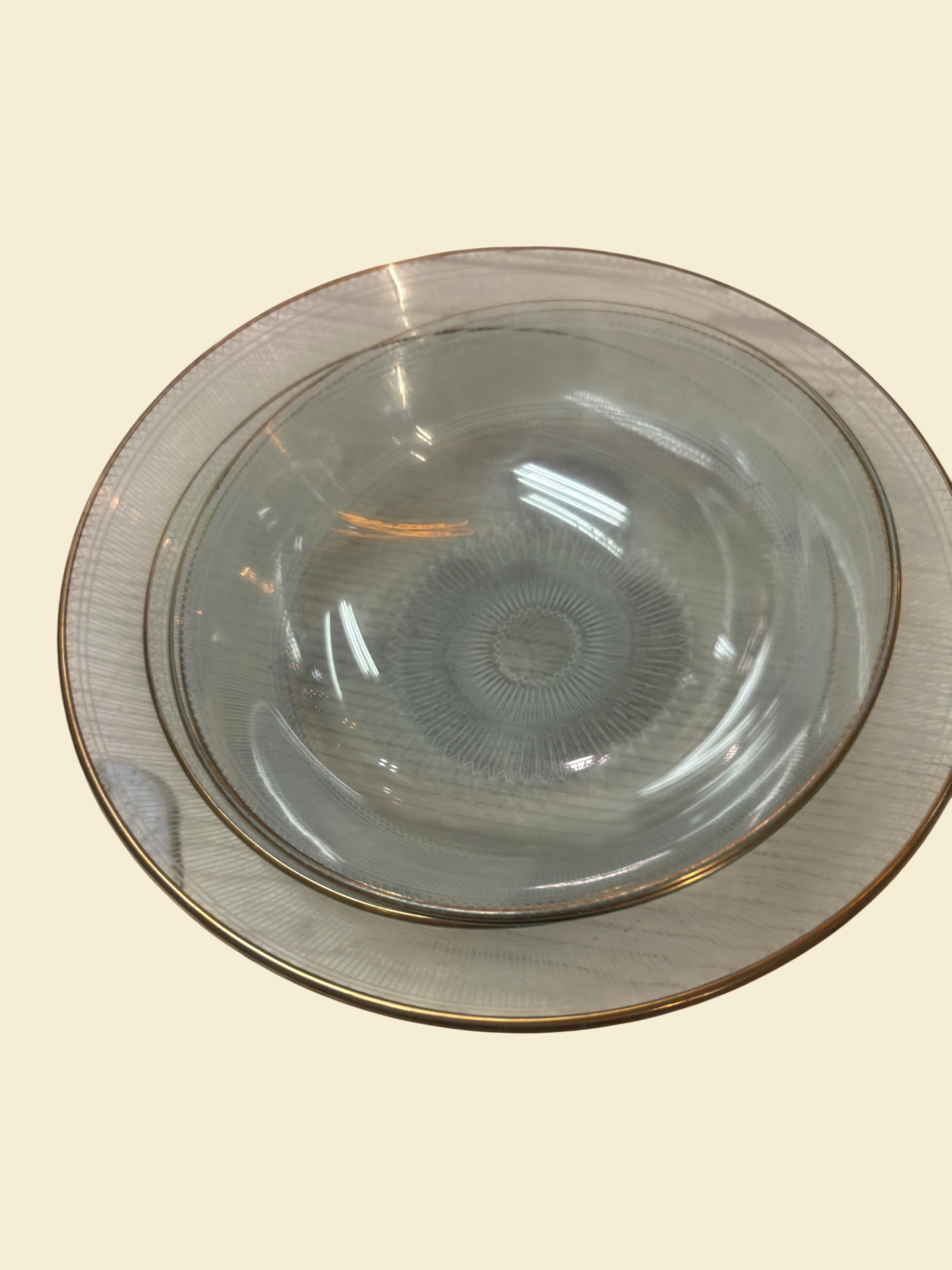 5 Glasschalen mit Goldrand transparent 60er Jahre