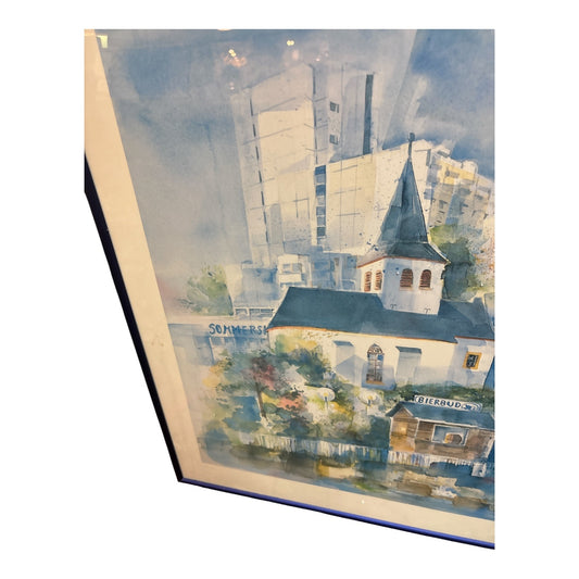 Köln-Rodenkirchen Collage – Aquarell-Druck – gerahmt – Stadtansicht