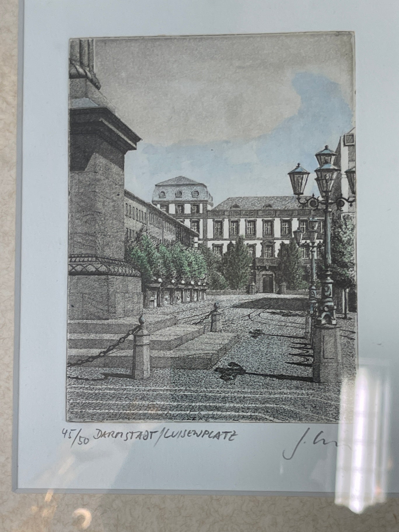 3 signierte Farbradierungen „Darmstadt“ – Marktplatz, Mathildenhöhe & Luisenplatz