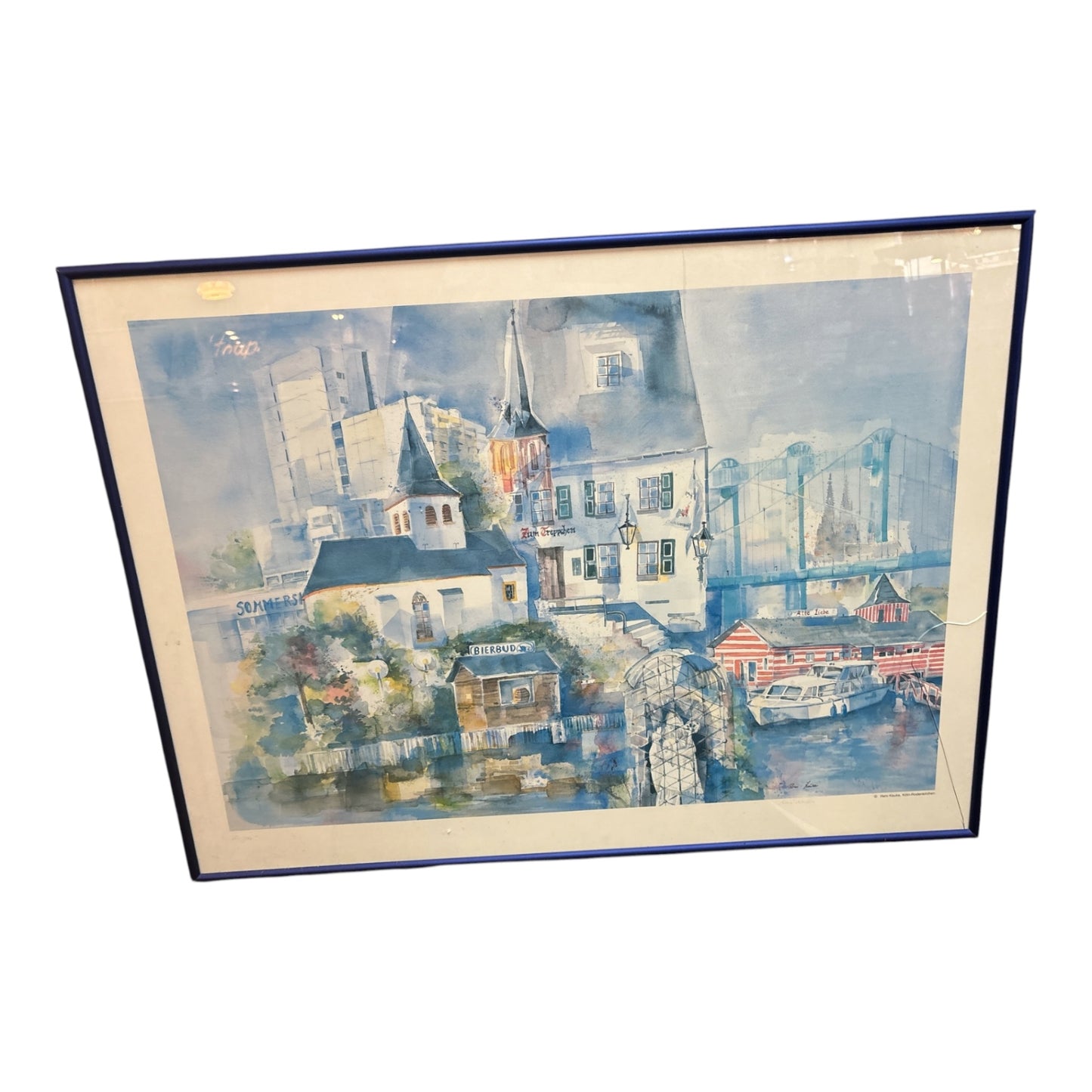 Köln-Rodenkirchen Collage – Aquarell-Druck – gerahmt – Stadtansicht