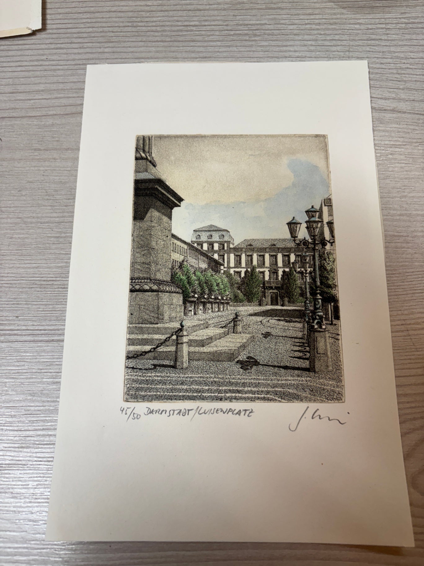 3 signierte Farbradierungen „Darmstadt“ – Marktplatz, Mathildenhöhe & Luisenplatz