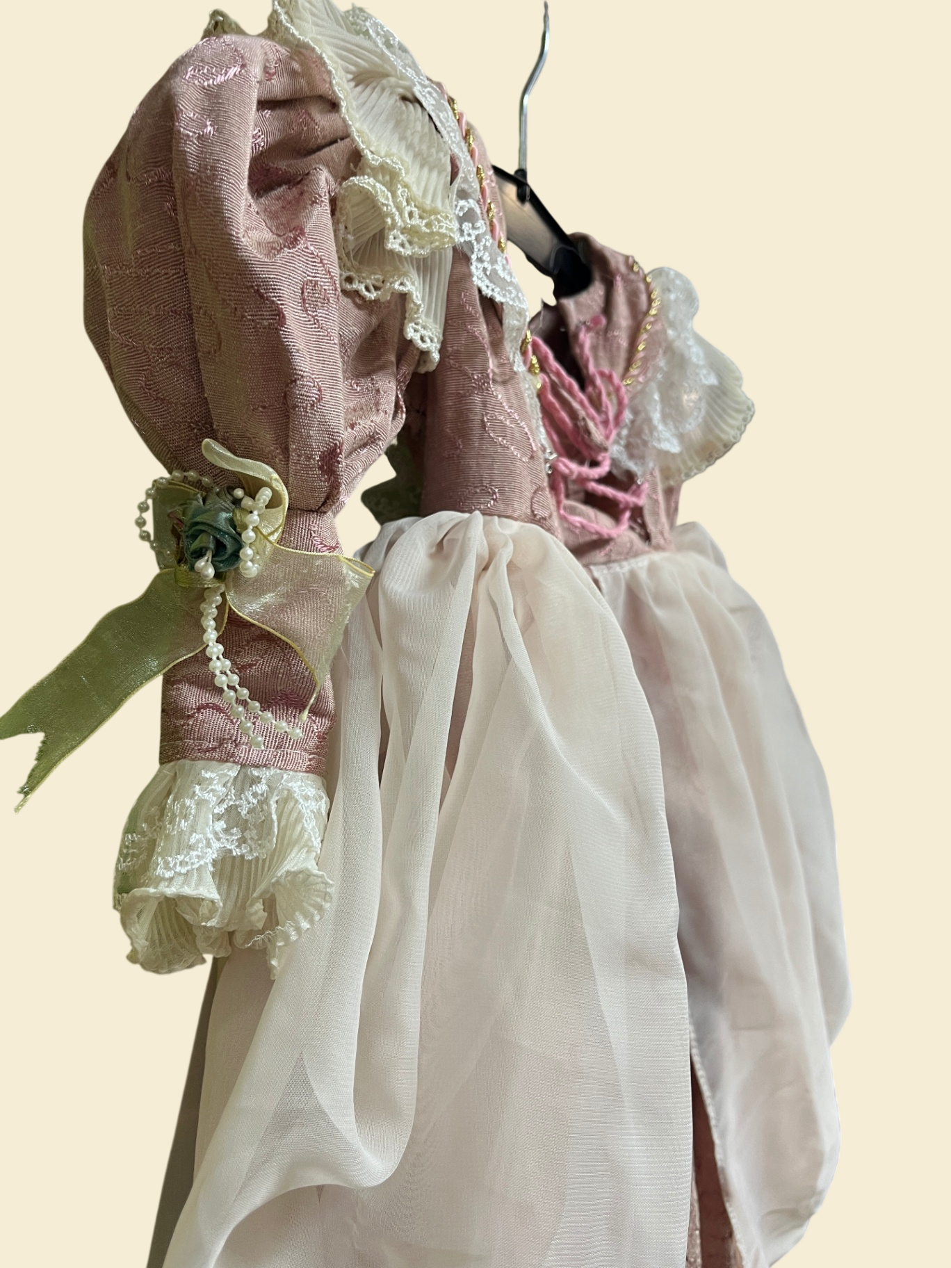 Großes Puppenkleid rosa weiß Spitze Tüll ca 60 cm Dekokleid