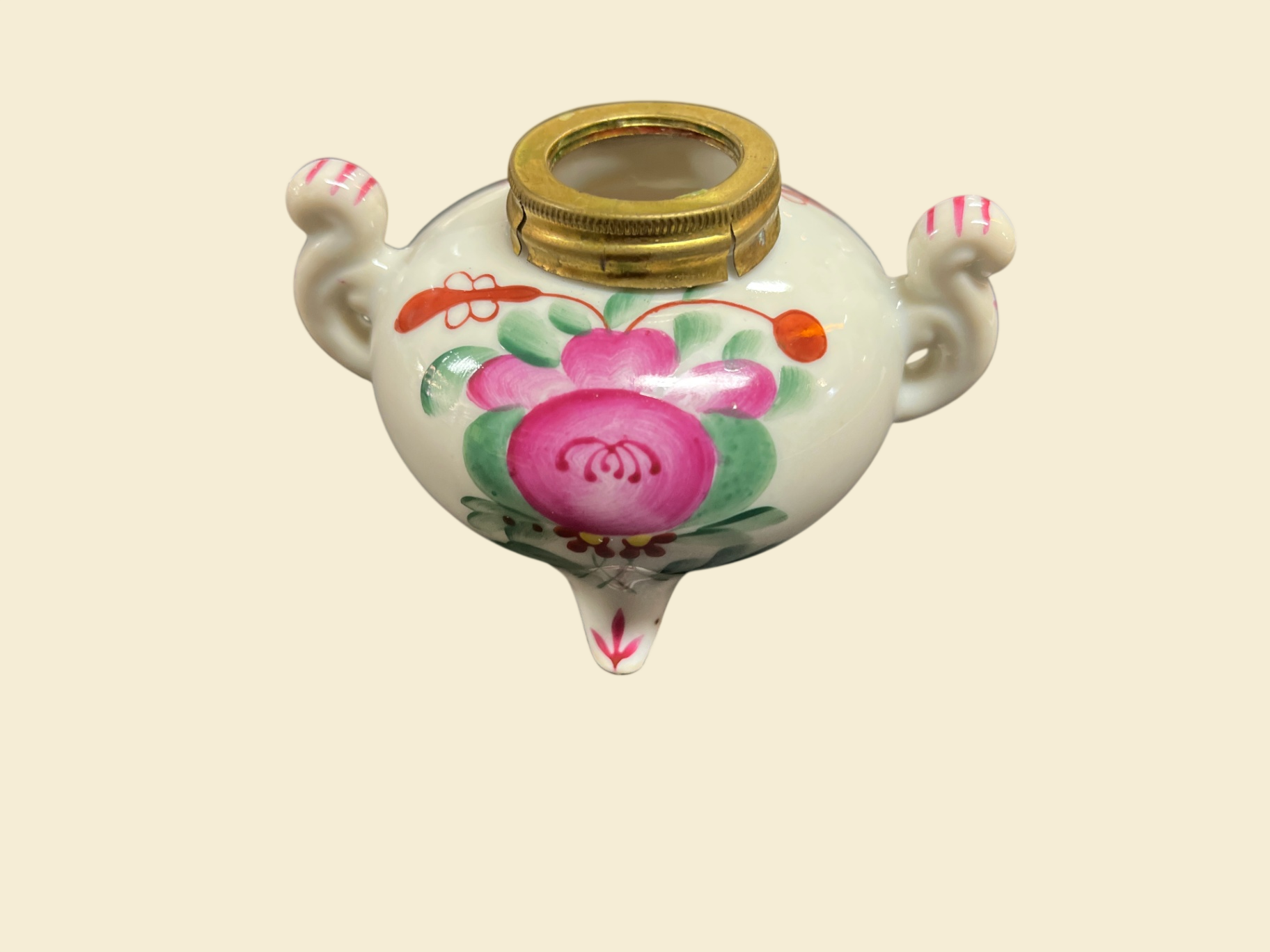 Kleine Porzellan Öllampe handgemalt Blumenmotiv ohne Brenner