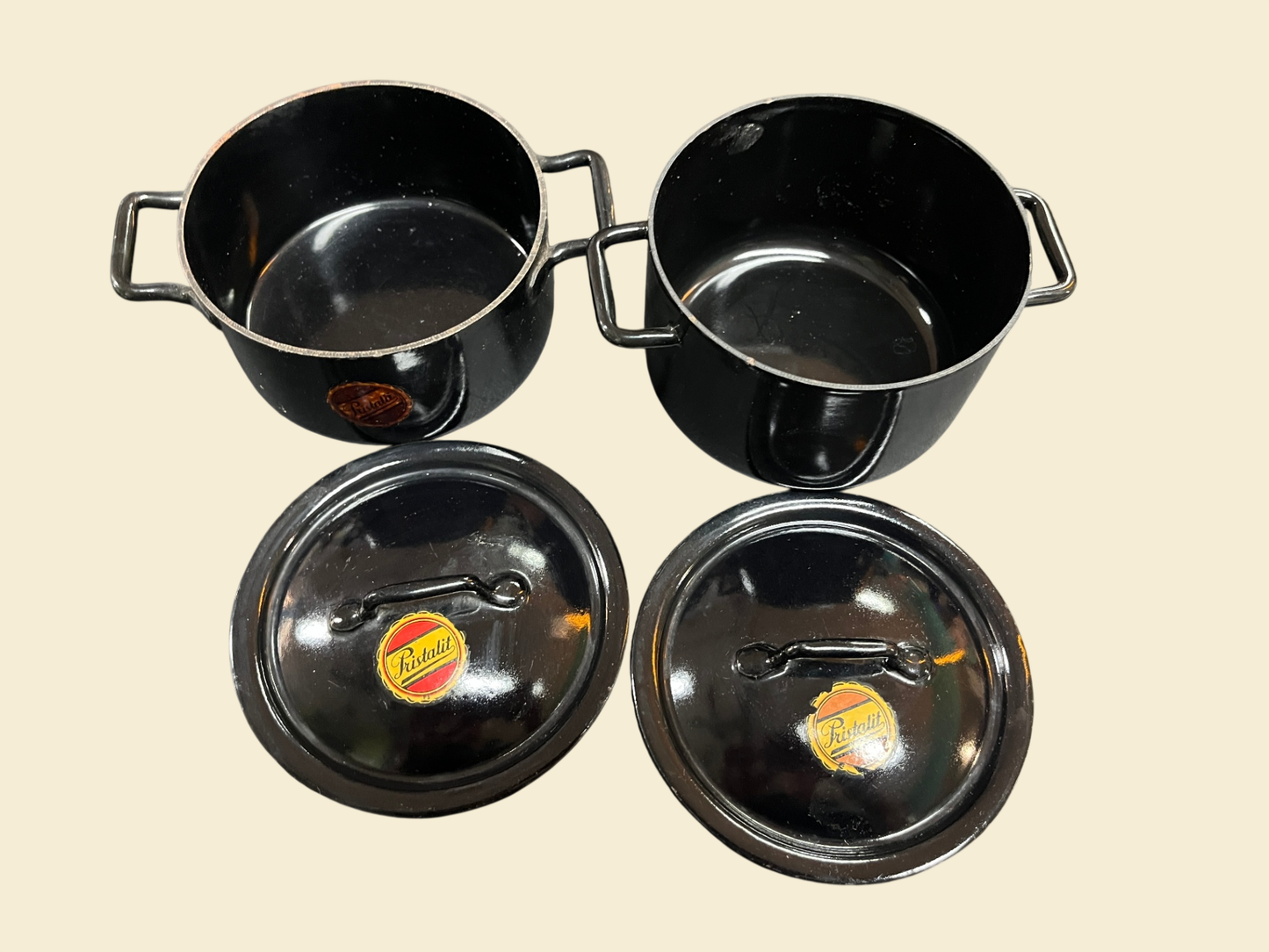 Pristalit Kinderkochtopf Set 2 Töpfe Emaille schwarz Puppenküche
