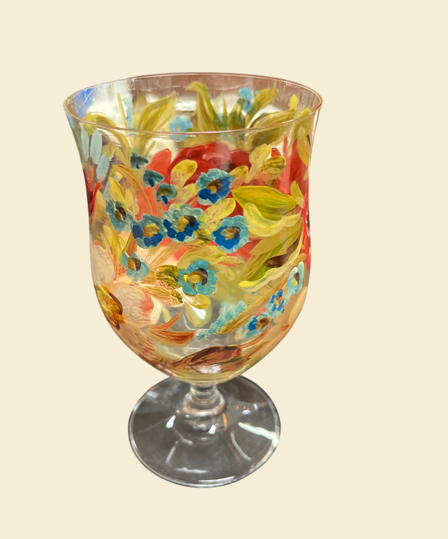 Handbemaltes Dekoglas mit Blumendekor ca. 16 cm
