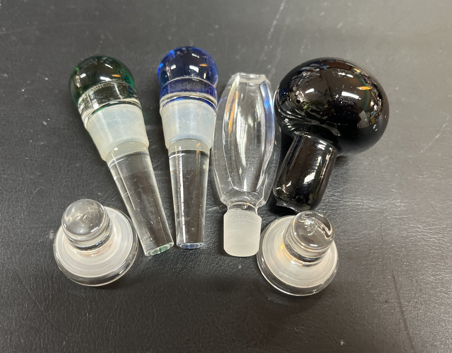 6 Glas-Flaschenverschlüsse Weinflaschenstopfen farbig klar schwarz