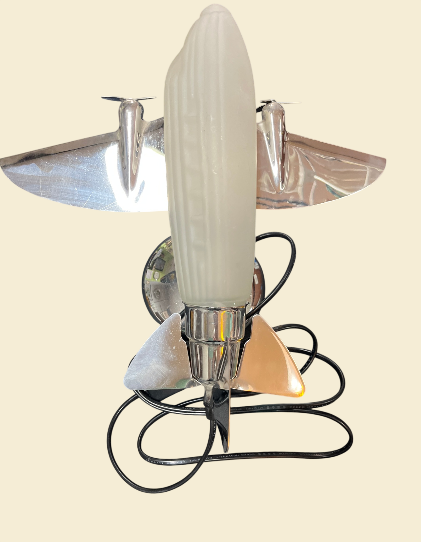 Flugzeug Tischlampe La Chaise Longue Glas Chrom 230V funktionsfähig