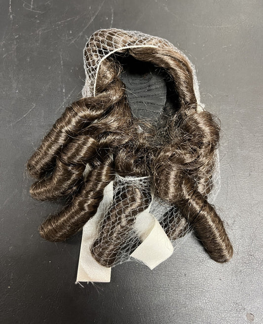 Puppenperücke braun gelockt mit Haarnetz Schleifen Vintage