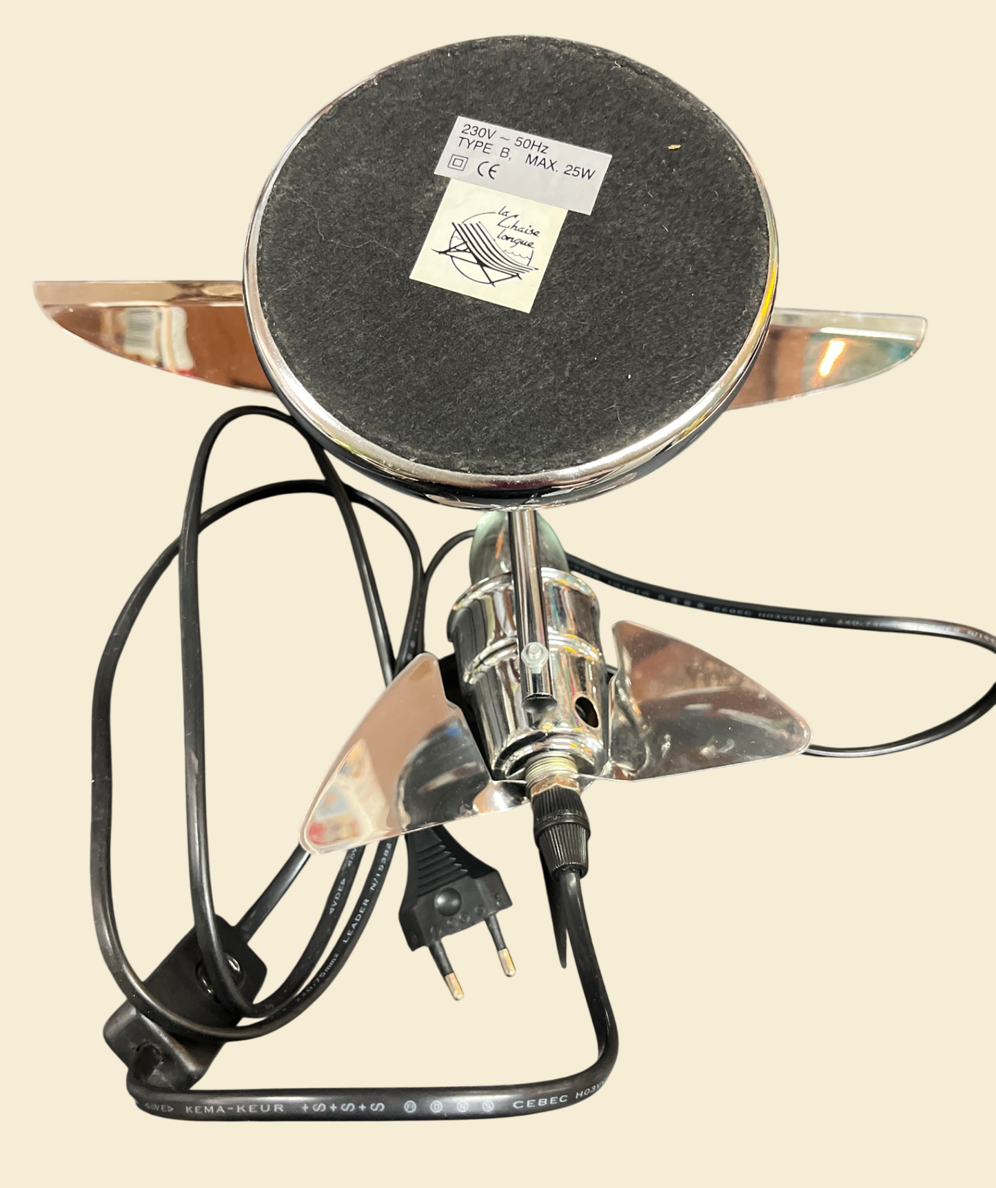 Flugzeug Tischlampe La Chaise Longue Glas Chrom 230V funktionsfähig