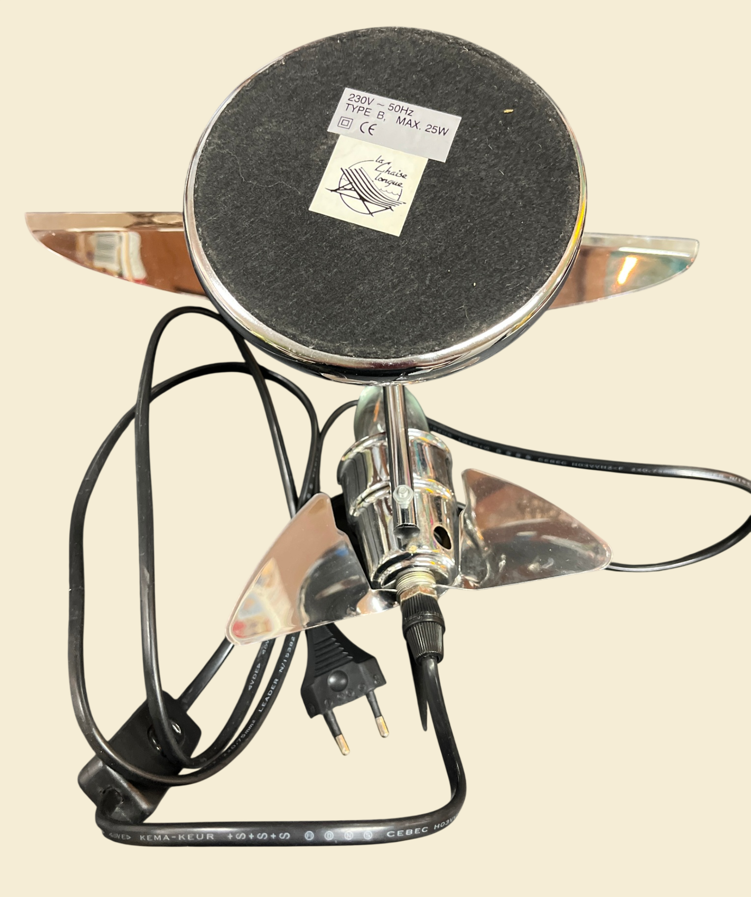 Flugzeug Tischlampe La Chaise Longue Glas Chrom 230V funktionsfähig