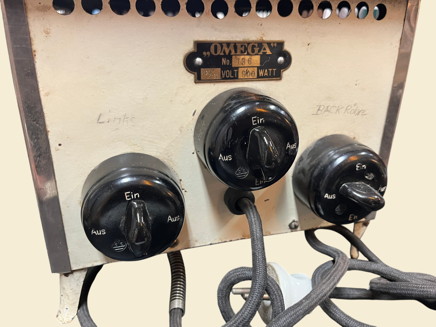 Omega Nr 136 elektrischer Kinderherd Puppenherd Metall Deko