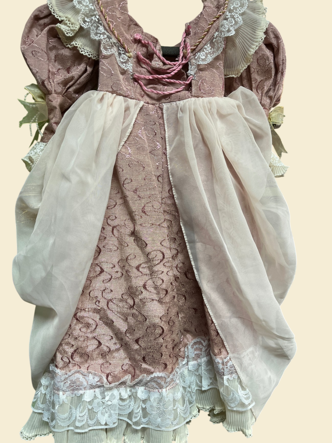 Großes Puppenkleid rosa weiß Spitze Tüll ca 60 cm Dekokleid