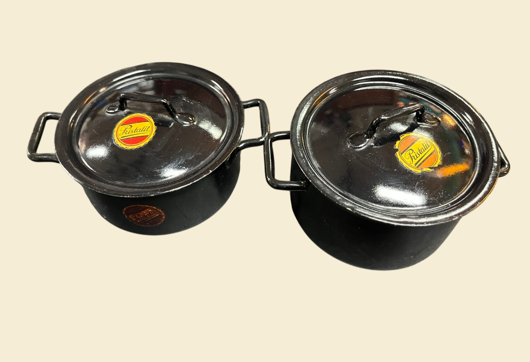 Pristalit Kinderkochtopf Set 2 Töpfe Emaille schwarz Puppenküche