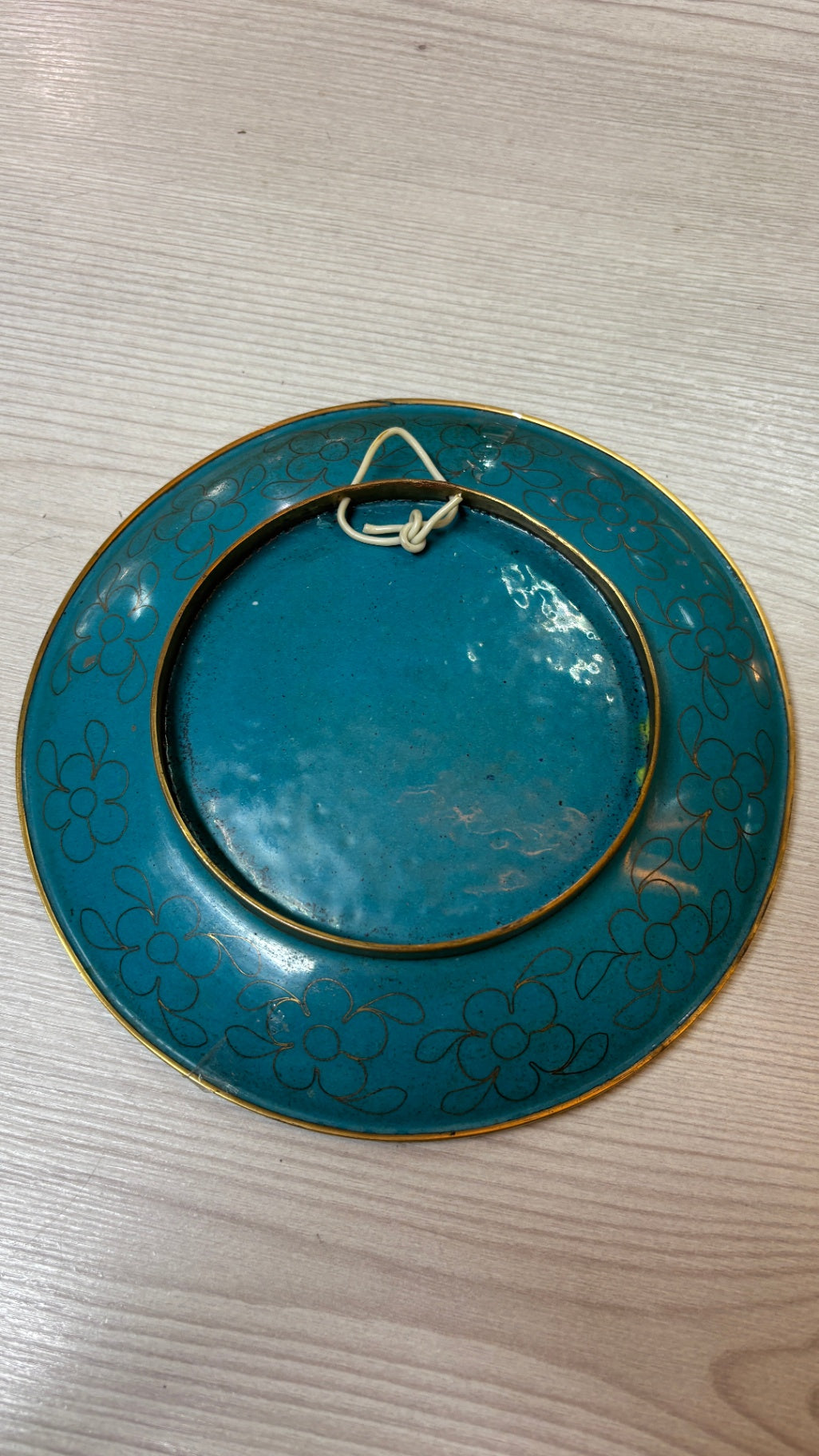 Wandteller Cloisonné Stil Blütenzweig türkis Vintage