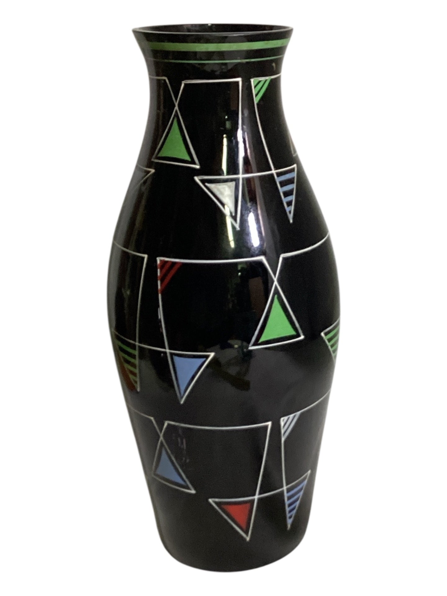 Schwarze Vase mit geometrischem Dekor