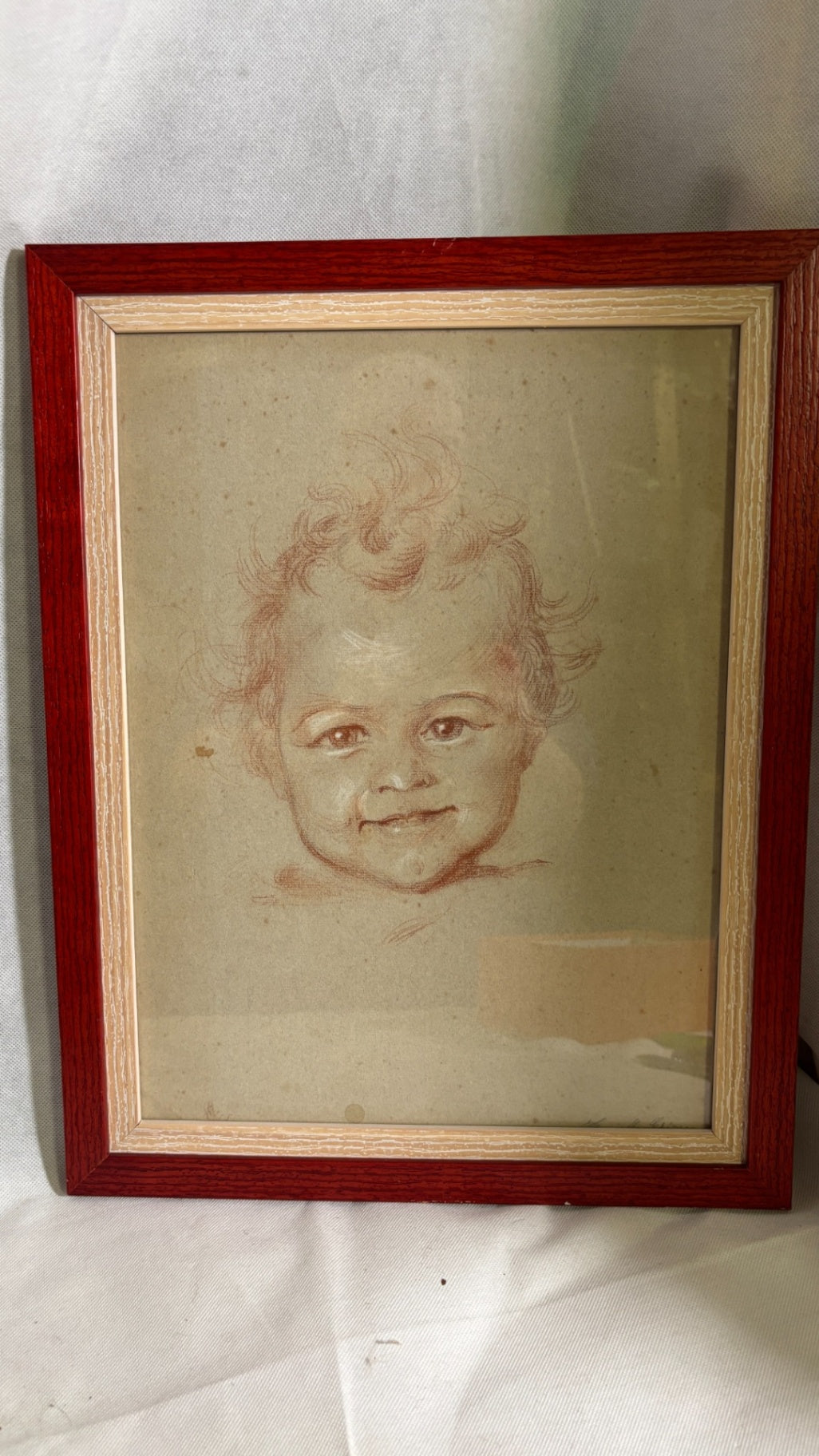 Henriette Grimm Kinderporträt signierte Rötelzeichnung gerahmt