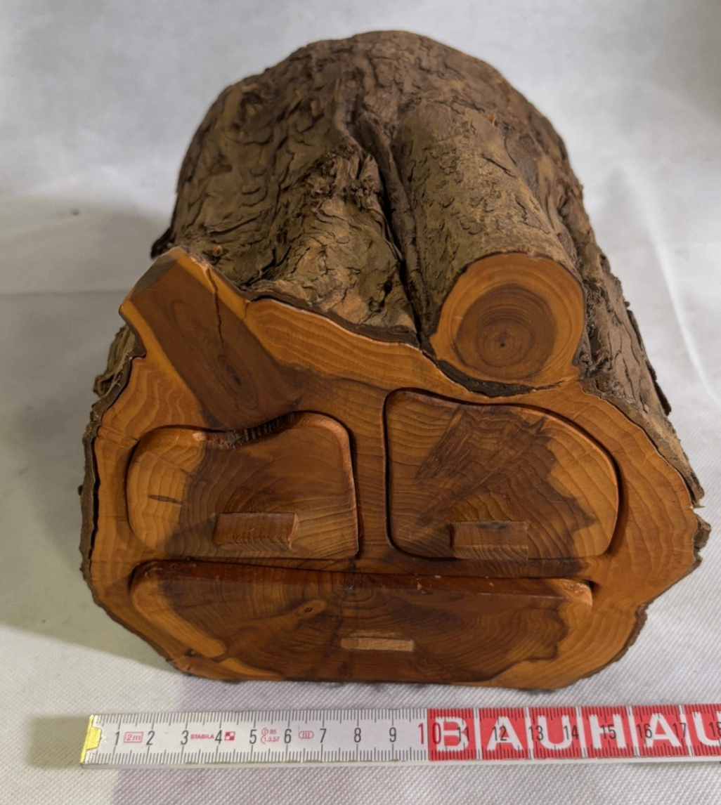 Rustikaler Schreibtisch-Organizer Baumstamm Holz mit Schubladen