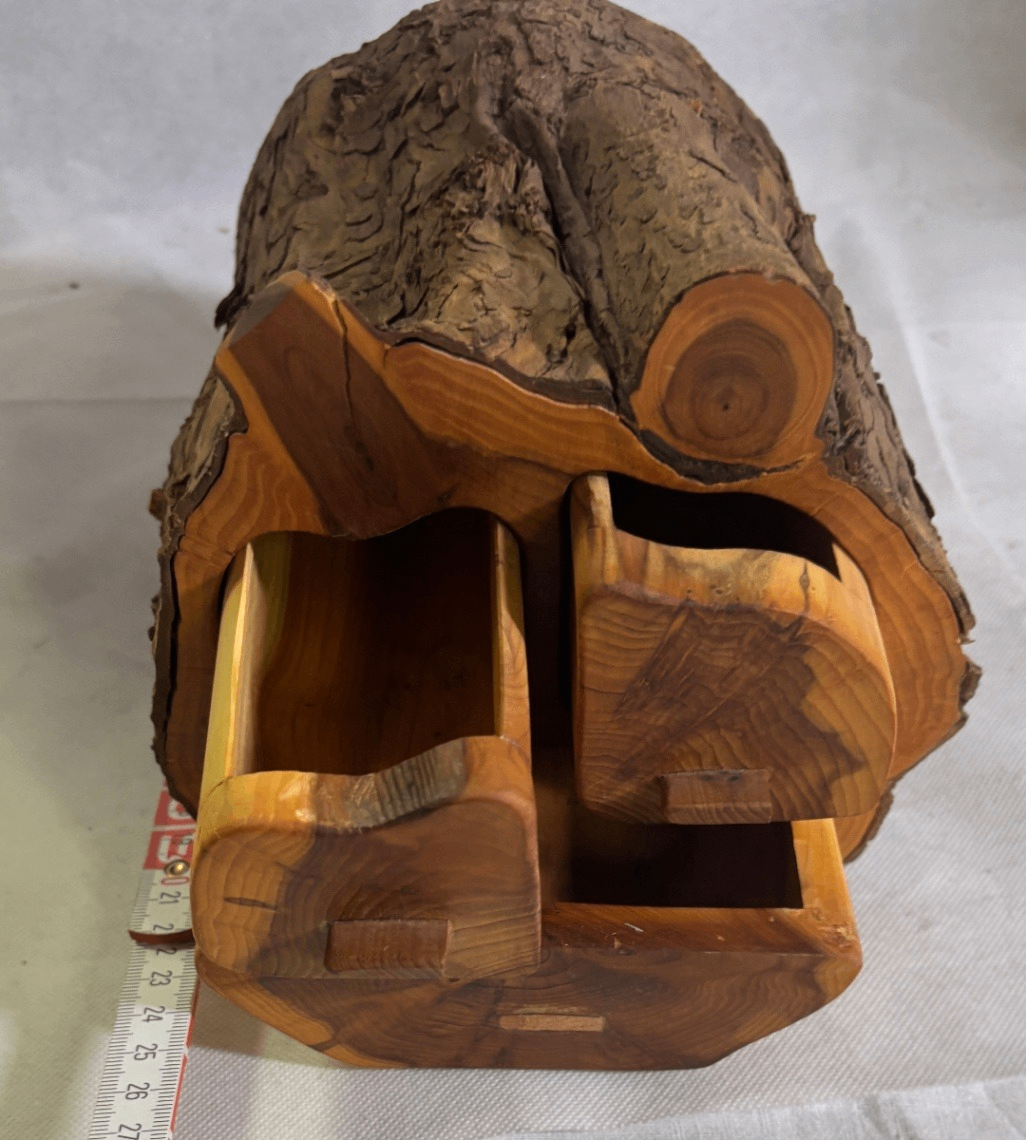 Rustikaler Schreibtisch-Organizer Baumstamm Holz mit Schubladen