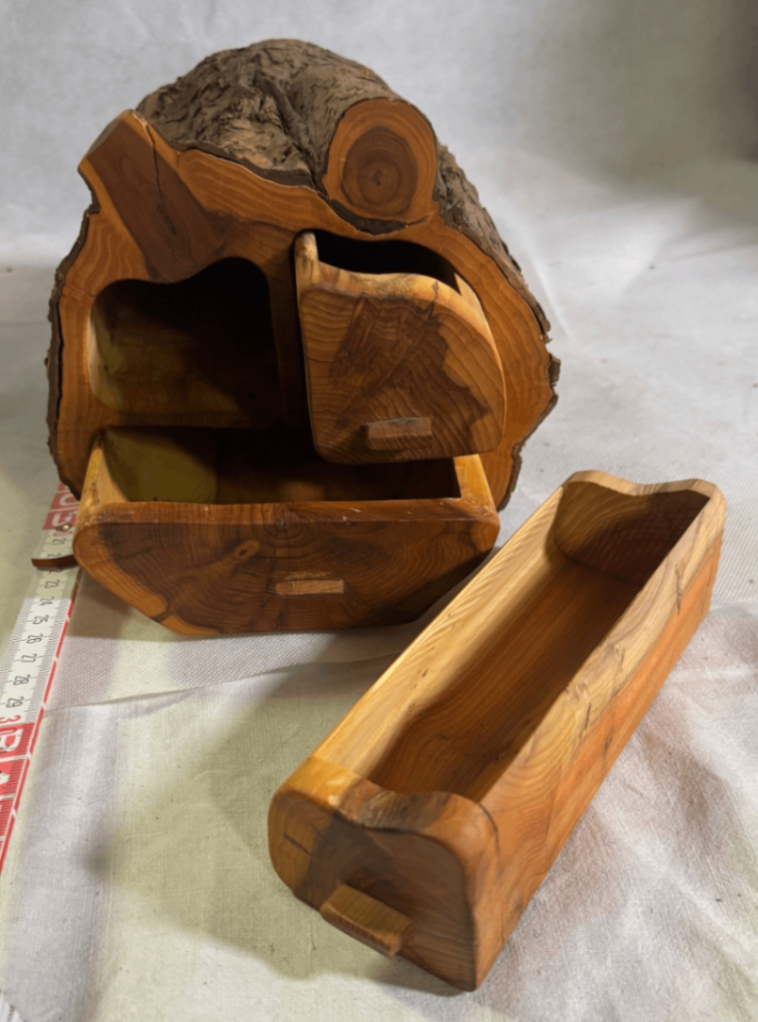 Rustikaler Schreibtisch-Organizer Baumstamm Holz mit Schubladen