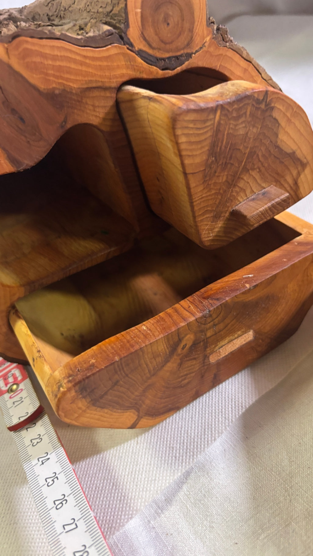 Rustikaler Schreibtisch-Organizer Baumstamm Holz mit Schubladen