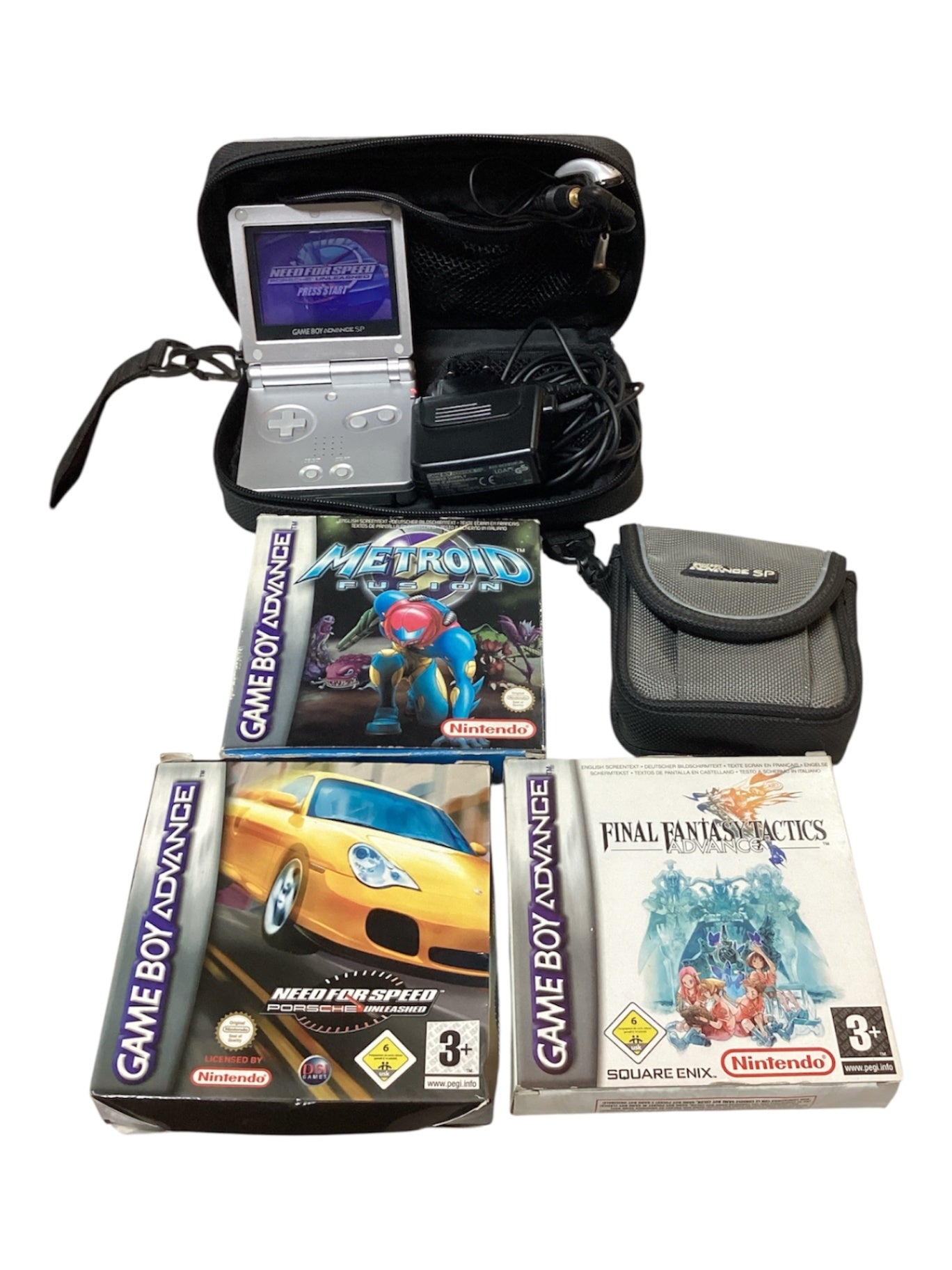 Nintendo Game Boy Advance SP Silber Set Metroid Fusion Final Fantasy Zubehör
