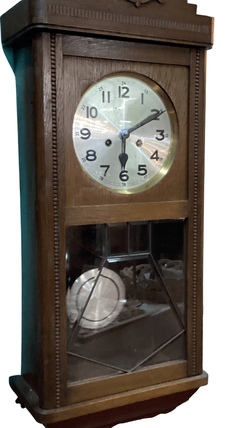 Vintage Wanduhr Pendeluhr mechanisch Holz 24h Skala Schlüssel 78 cm geprüft