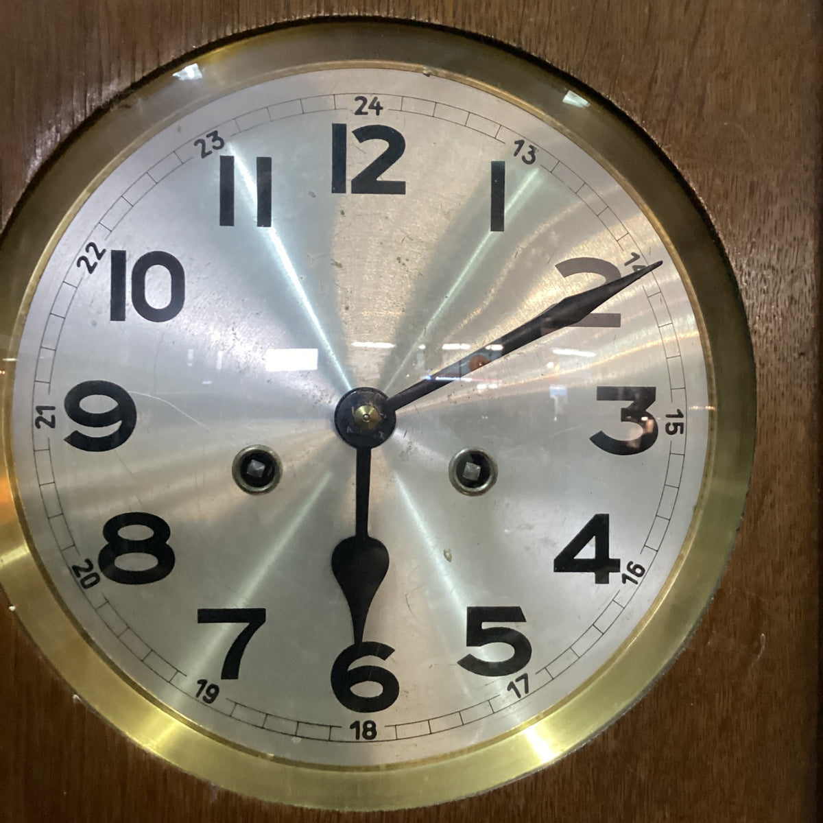 Vintage Wanduhr Pendeluhr mechanisch Holz 24h Skala Schlüssel 78 cm geprüft