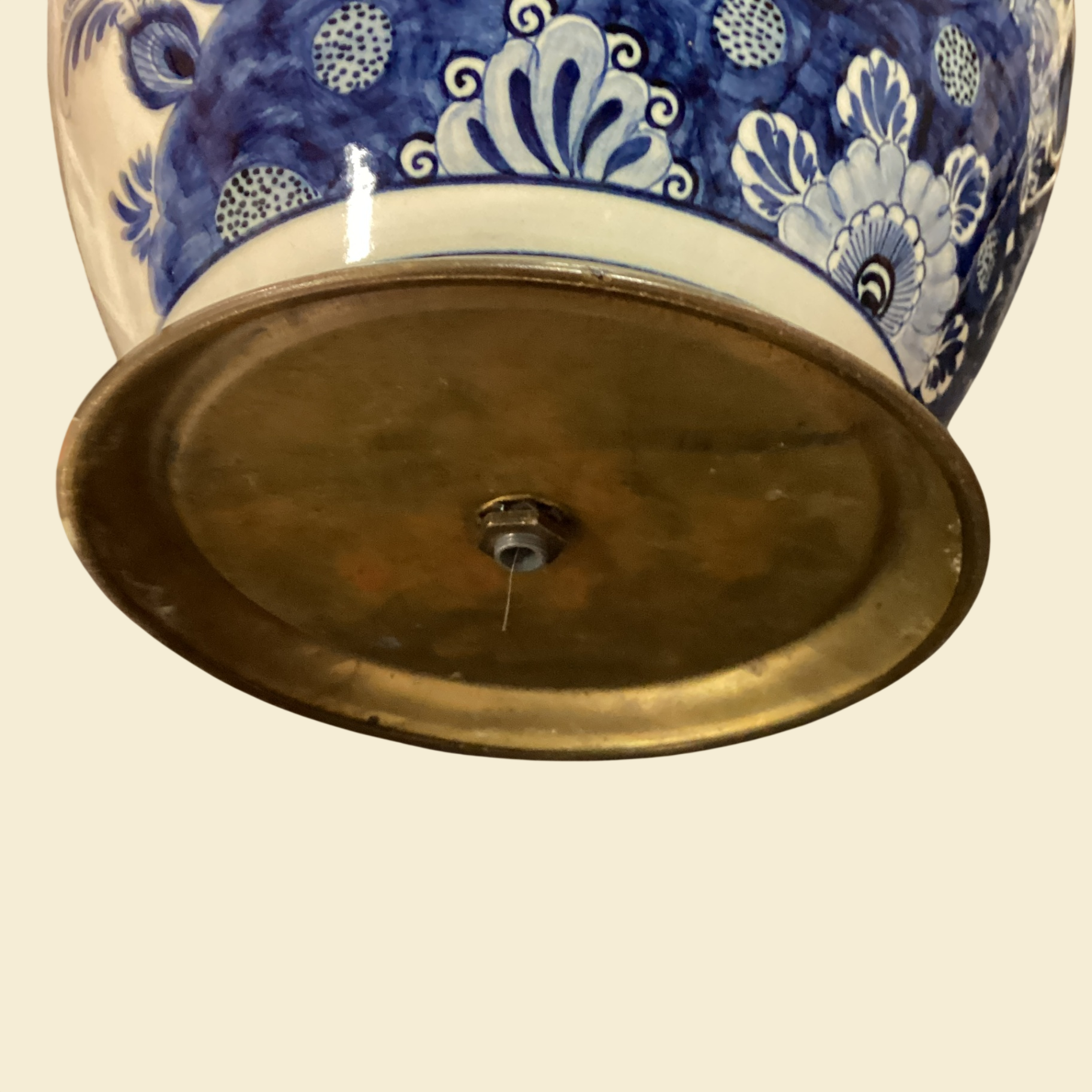 Vintage Tischlampe Delfts Blauw Deckelvase handbemalt Holland 60 cm