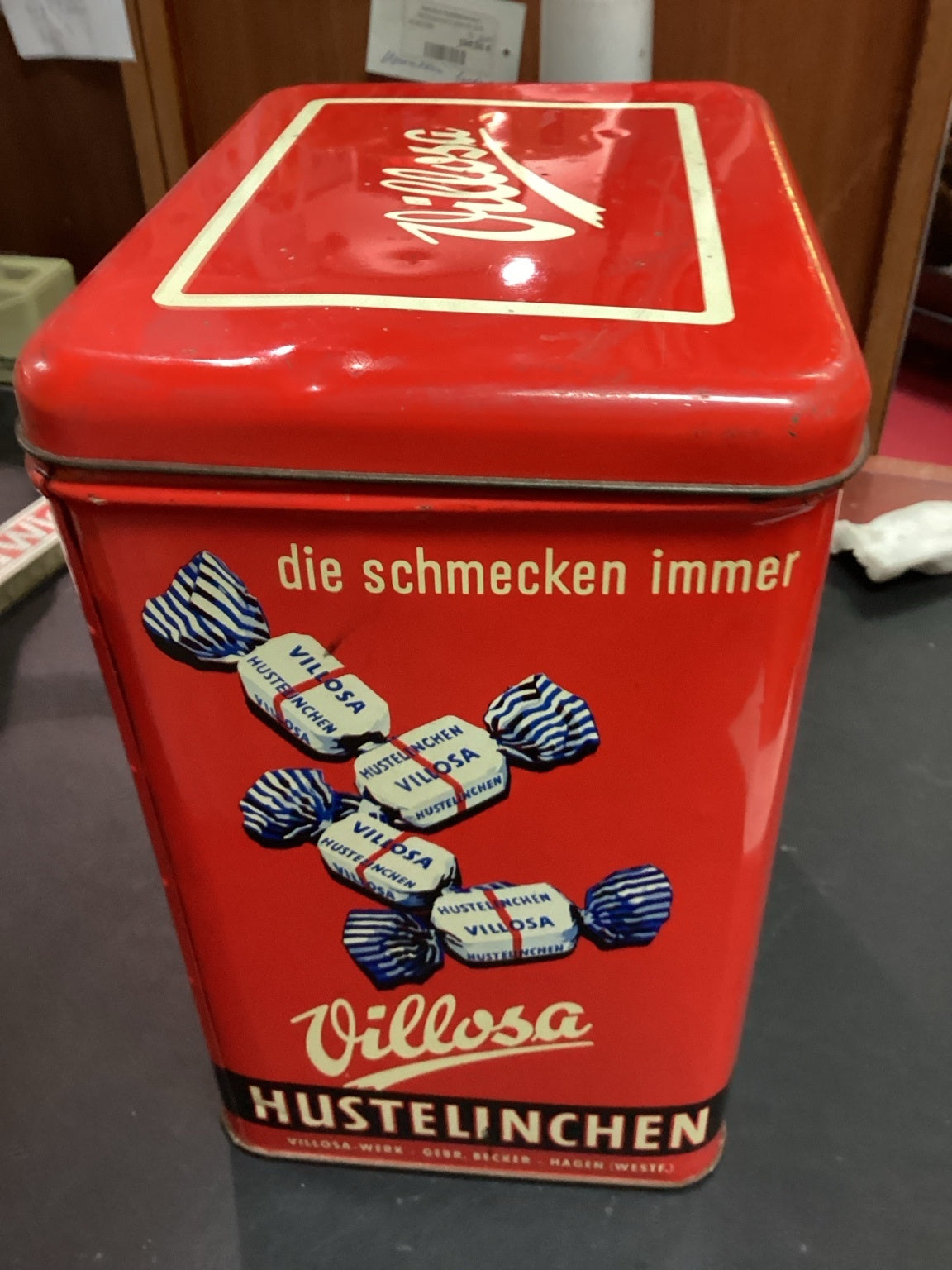 Villosa Hustelinchen Blechdose 50er/60er Jahre Werbung Schneemann 27 cm