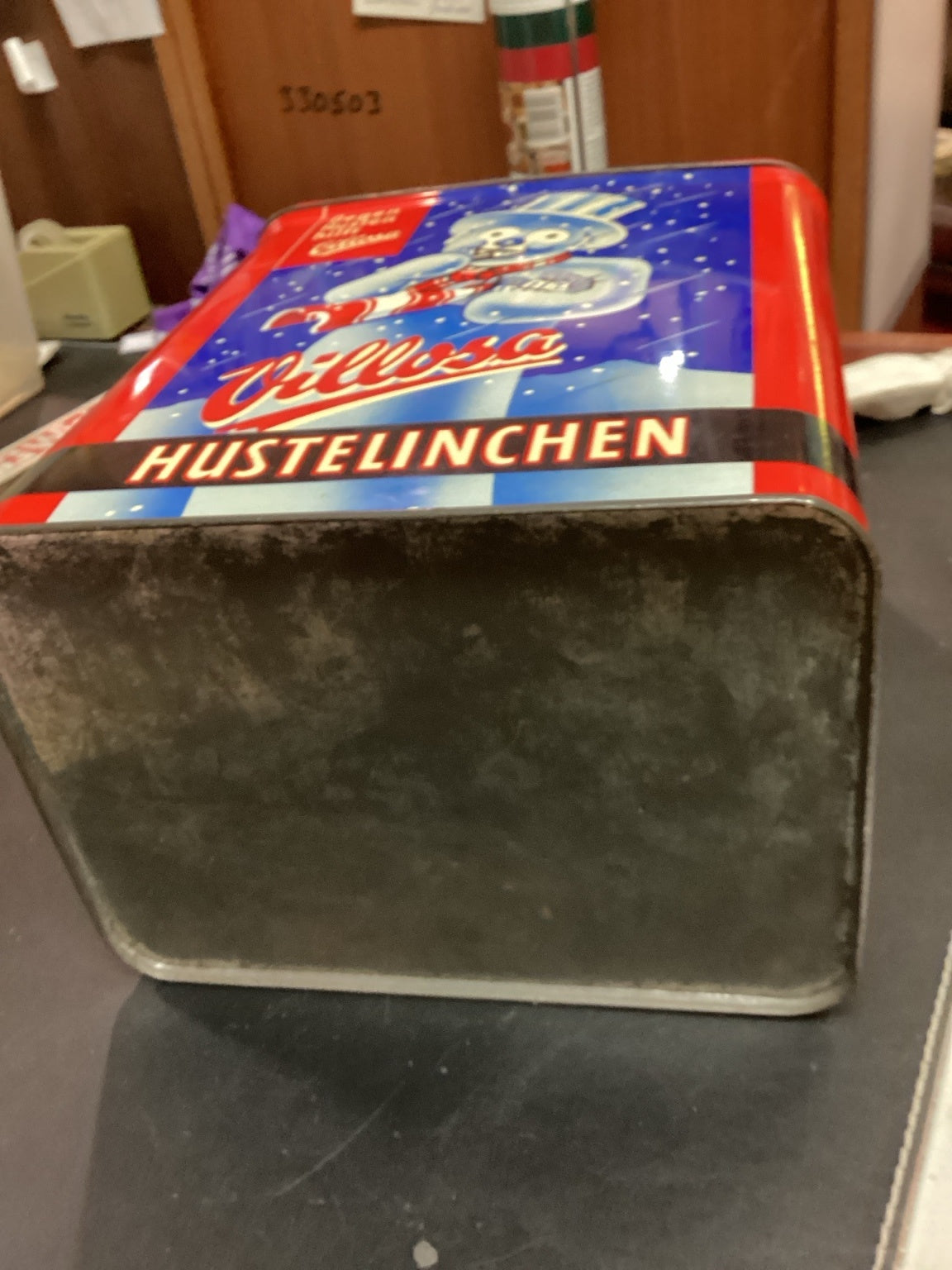 Villosa Hustelinchen Blechdose 50er/60er Jahre Werbung Schneemann 27 cm