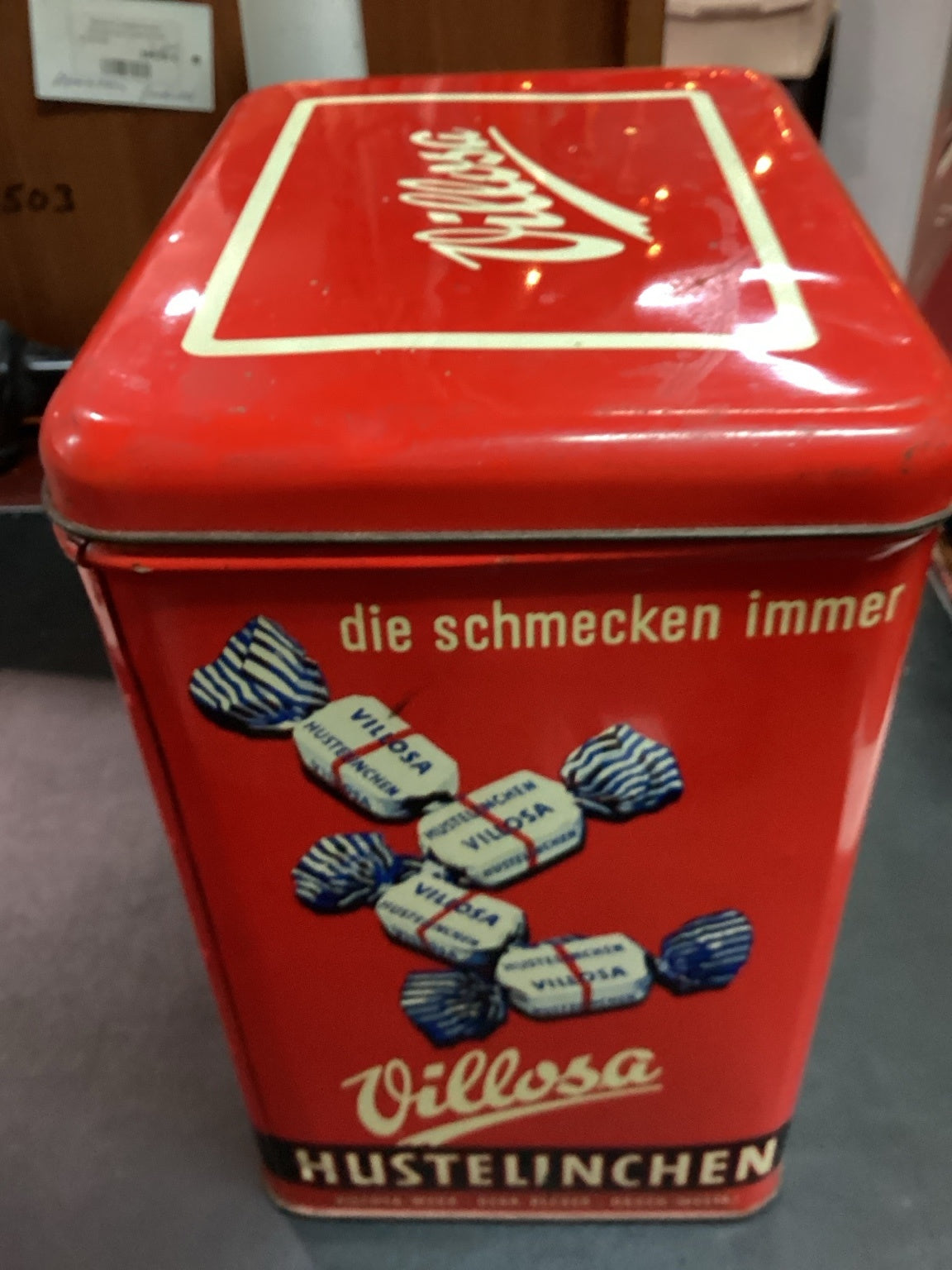Villosa Hustelinchen Blechdose 50er/60er Jahre Werbung Schneemann 27 cm