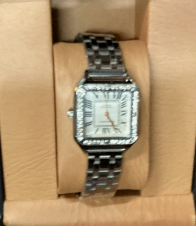 FREDRIC Armbanduhr rechteckig – Metallarmband – Steinbesatz – mit Box