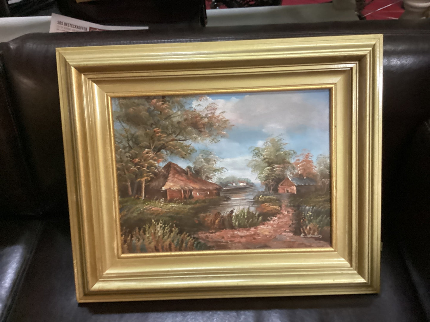 Ölgemälde auf Leinwand – Landschaft mit Häusern – signiert – gerahmt