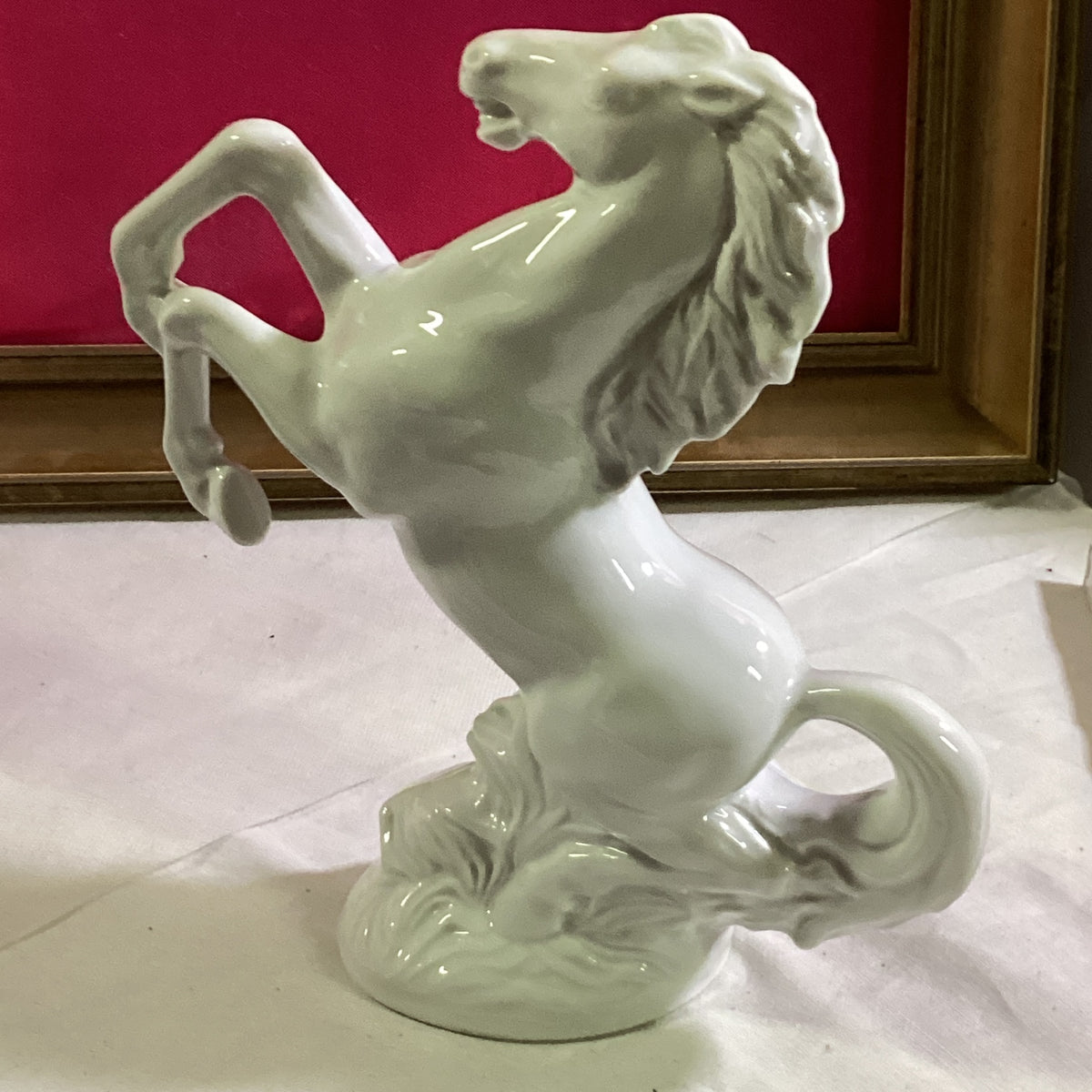 Vintage Porzellanfigur steigendes Pferd SATSUMA gemarkt Weiß Grau ca. 22 cm