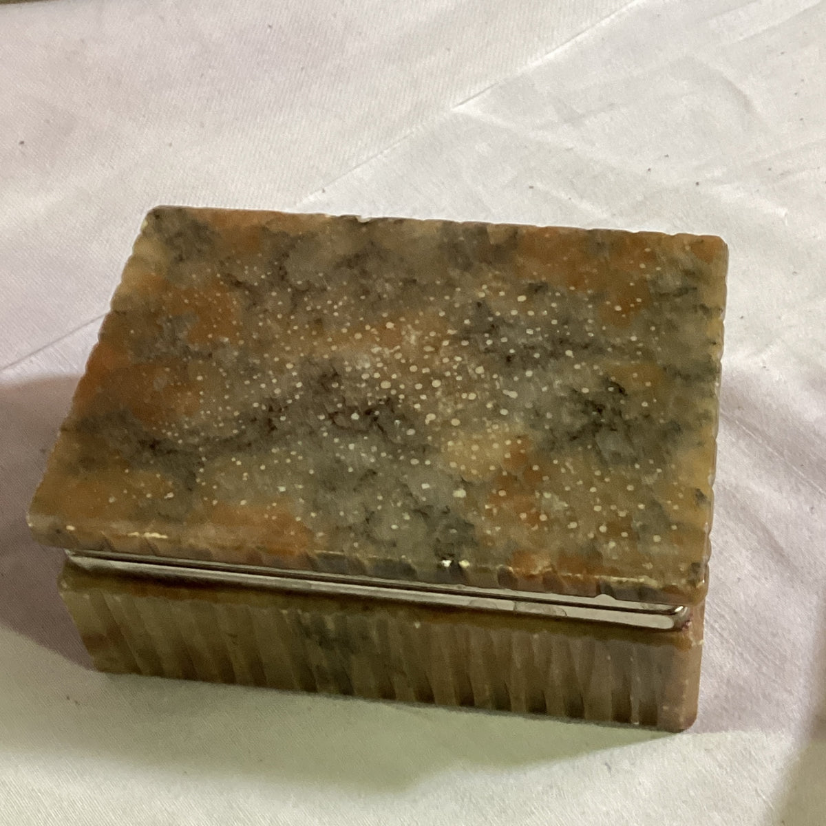 Vintage Schmuckdose Steindose Naturstein rechteckig mit Metalleinfassung ca. 10 cm