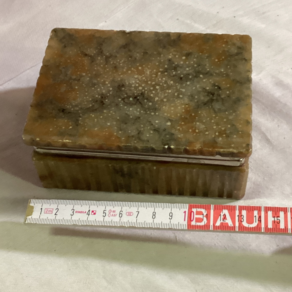 Vintage Schmuckdose Steindose Naturstein rechteckig mit Metalleinfassung ca. 10 cm