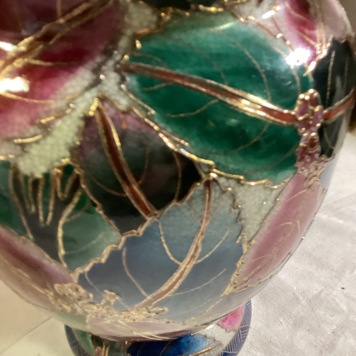 Große Vintage Keramik Vase Übertopf Satsuma-Stil Craquelé Golddekor ca. 26 cm