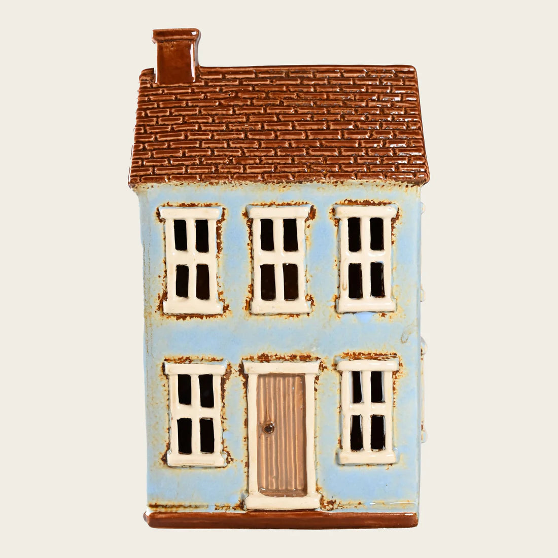 Teelichthaus blau/braun Keramik Höhe: 22.0 cm Breite: 13.0 cm (Neuware incl. 19% MwSt.