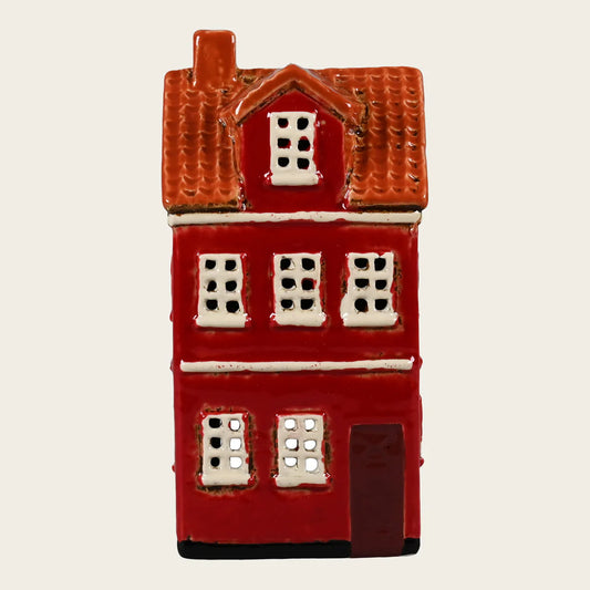 Teelichthaus rot  Steingut Höhe: 16,0 cm Breite: 8,0  (Neuware incl. 19% MwSt.)