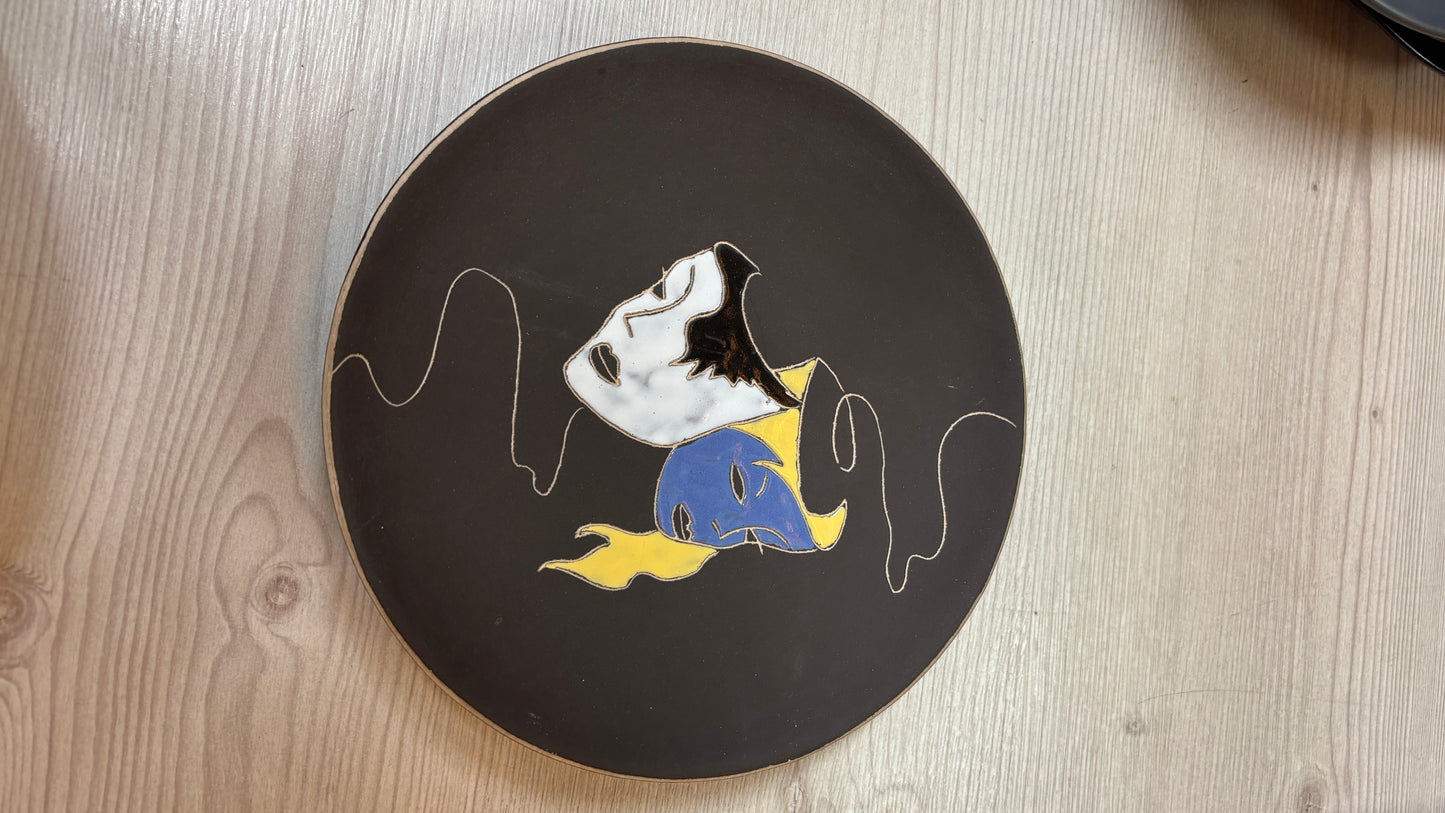 Ruscha Wandteller Theatermasken Keramik Vintage 22 cm