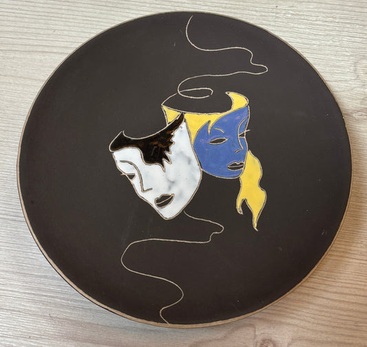 Ruscha Wandteller Theatermasken Keramik Vintage 22 cm