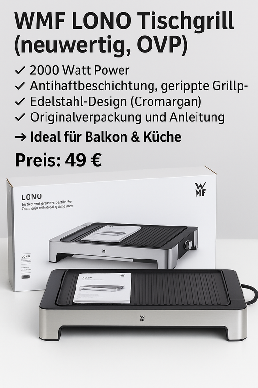 WMF LONO Tischgrill Elektrogrill – gerippte Grillfläche, 2000W, OVP, neuwertig